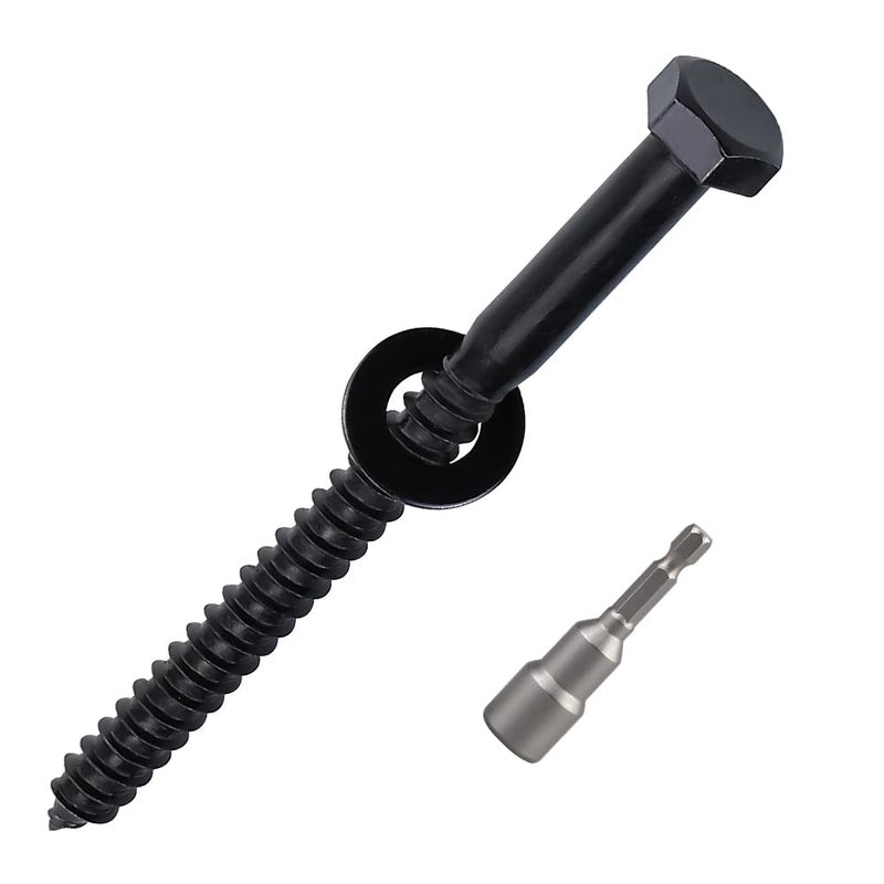 RoyceMart 8-Sets 3/8 x 5 Black Hex Head Lag Screws & Flat Washers, Heavy Duty Wood Lag Screws, 304 Stainless Steel (18-8), 3/8" Bolt - Image 1